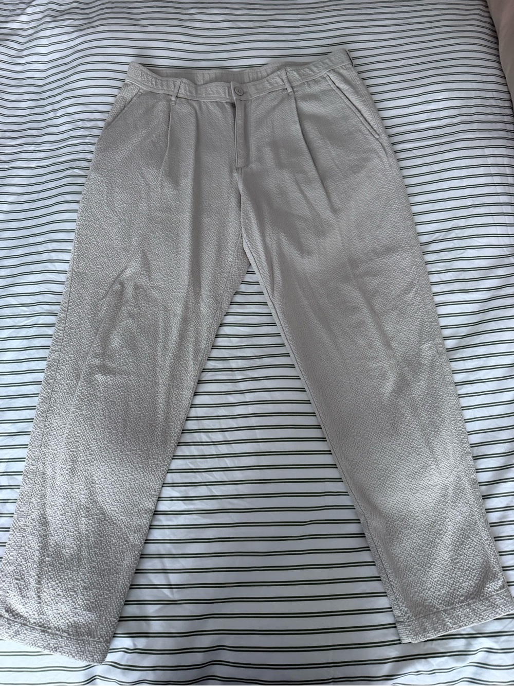 Zara Textured Trousers Pants Beige XL 34 Straight Leg